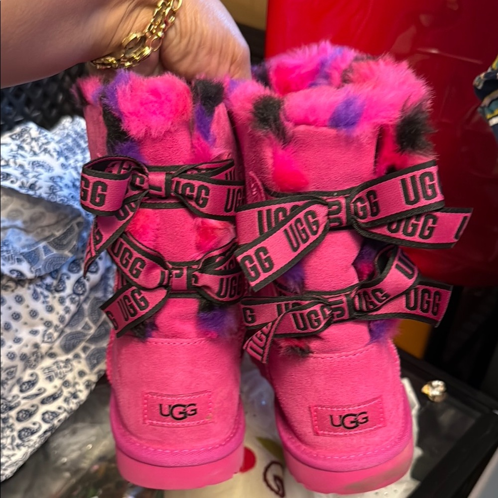 UGG Pink and Black Boots with Decorative Straps